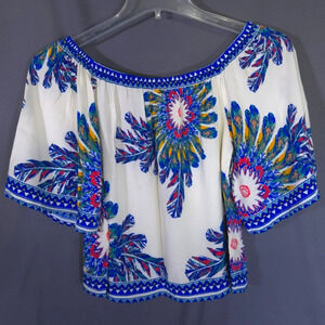 Flying Tomato Anthropologie Off Shoulder‎ Blouse Size Small Boho Hippie Feathers